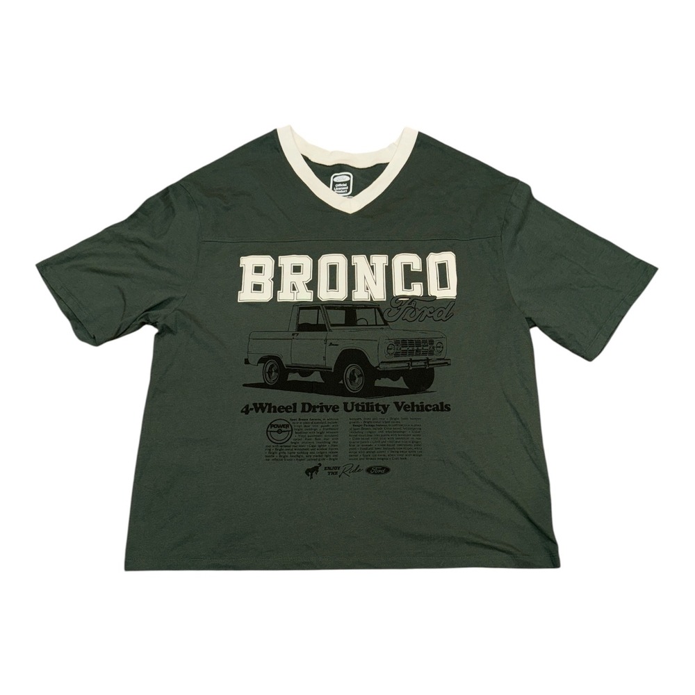 Ford Bronco V-Neck Shirt Green Vintage Style Women's XXL Official Licensed